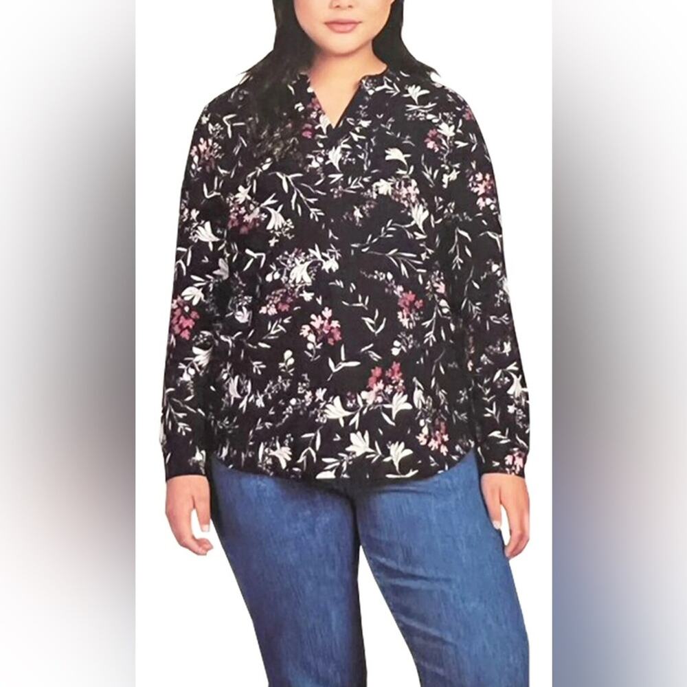 New Women's Hilary Radley Ladies' Long Sleeve Blouse Navy Floral Medium